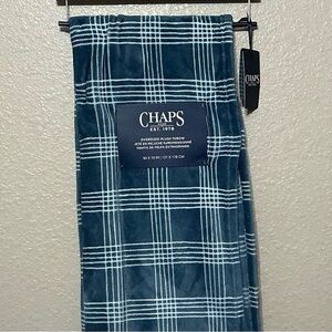 Chaps Blue and White Plaid Oversized Plush Throw